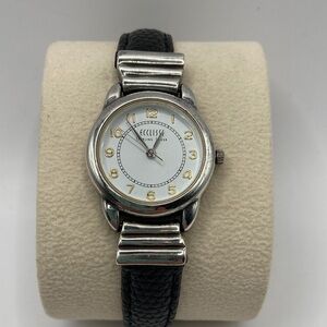 Vintage Ecclissi Sterling Silver Black Leather Band Watch 8 3/4”L